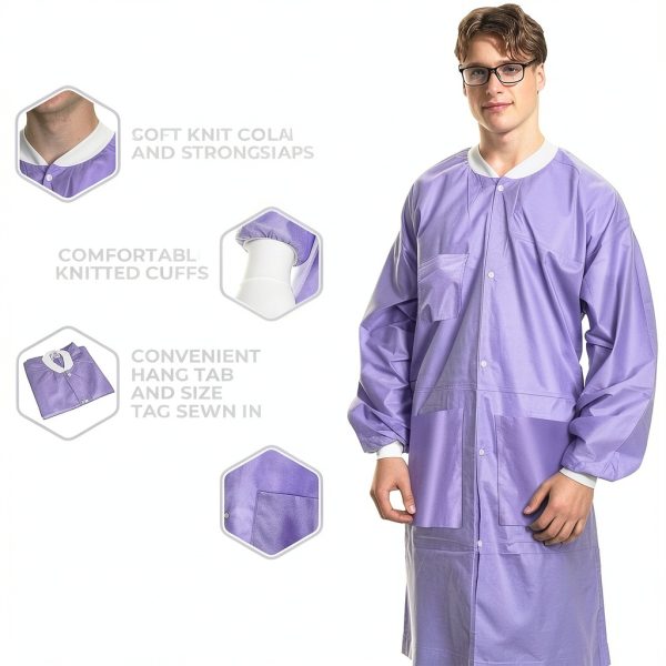 10 Disposable Lab Coats - Durable SMS Knee Length Reusable Lab Coat with Knit Cuffs and Pockets, Unisex | Perfect for Dental, Hospitals, Pharmacies, Labs, Clinics- Purple, Extra Large-2