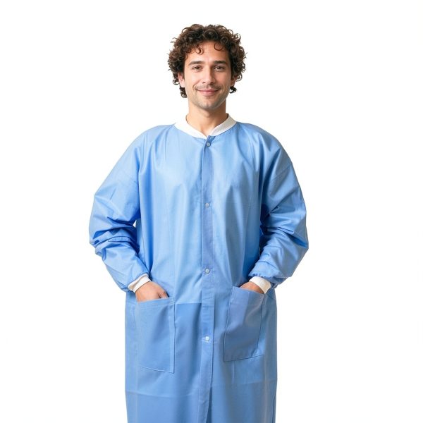 SMS Disposable Lab Coats Niesuga Blue Knee‑Length 50 GSM Sizes-4