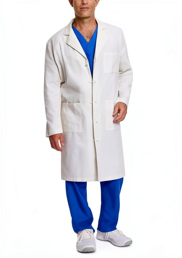 Landau Relaxed Fit Lab Coat for Men 3-Pkt 5-Knot White-0