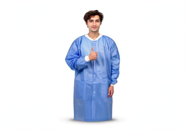 SMS Disposable Lab Coats Niesuga Blue Knee‑Length 50 GSM Sizes-1