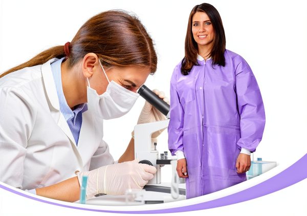 10 Disposable Lab Coats - Durable SMS Knee Length Reusable Lab Coat with Knit Cuffs and Pockets, Unisex | Perfect for Dental, Hospitals, Pharmacies, Labs, Clinics- Purple, Extra Large-4