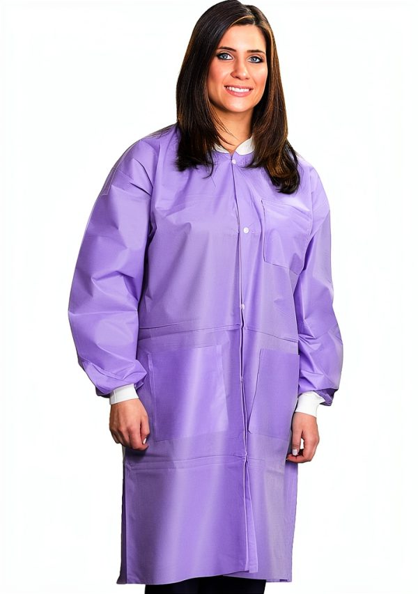 10 Disposable Lab Coats - Durable SMS Knee Length Reusable Lab Coat with Knit Cuffs and Pockets, Unisex | Perfect for Dental, Hospitals, Pharmacies, Labs, Clinics- Purple, Extra Large-0