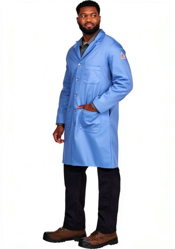 Bulwark Flame Resistant 7oz Cotton Lab Coat Light Blue Small Lapel-3