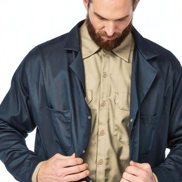 Bulwark FR Men's Concealed Snap-Front Lab Coat – Navy Medium-2