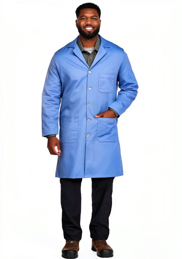 Bulwark Flame Resistant 7oz Cotton Lab Coat Light Blue Small Lapel-0