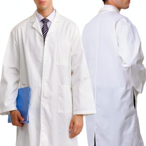 Greenour Professional Lab Coat for Men Long Sleeve Doctor Uniform with 3 Pockets Laboratory Jacket (White)-0
