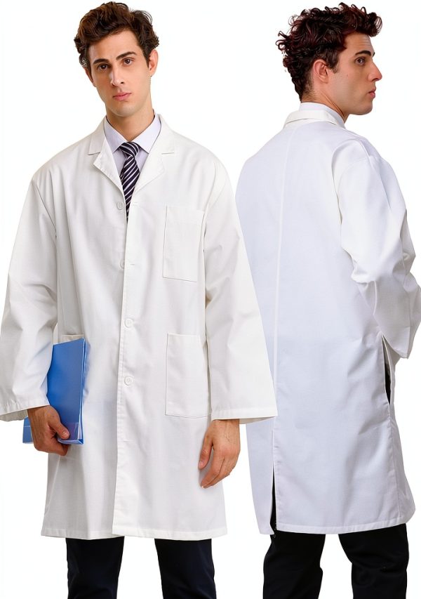 Greenour Professional Lab Coat for Men Long Sleeve Doctor Uniform with 3 Pockets Laboratory Jacket (White)-0