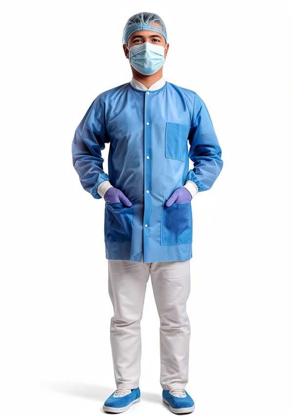 Disposable Lab Coat Greenour Pack of 10 Blue Smock with Knitted Cuffs-1