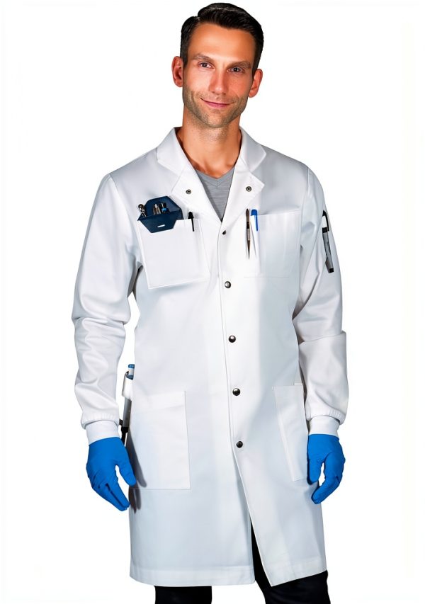 Lab Coat Genius Lab Gear Men's 6-Pocket 100% Cotton White-0