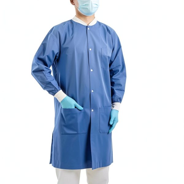 JMU Disposable Lab Coat 10-100 Pack Knee Length with Knit Cuff, Blue-2