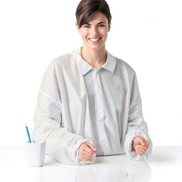 Disposable Lab Coats 50 Pack White Knitted Cuffs Adult Sizes-3