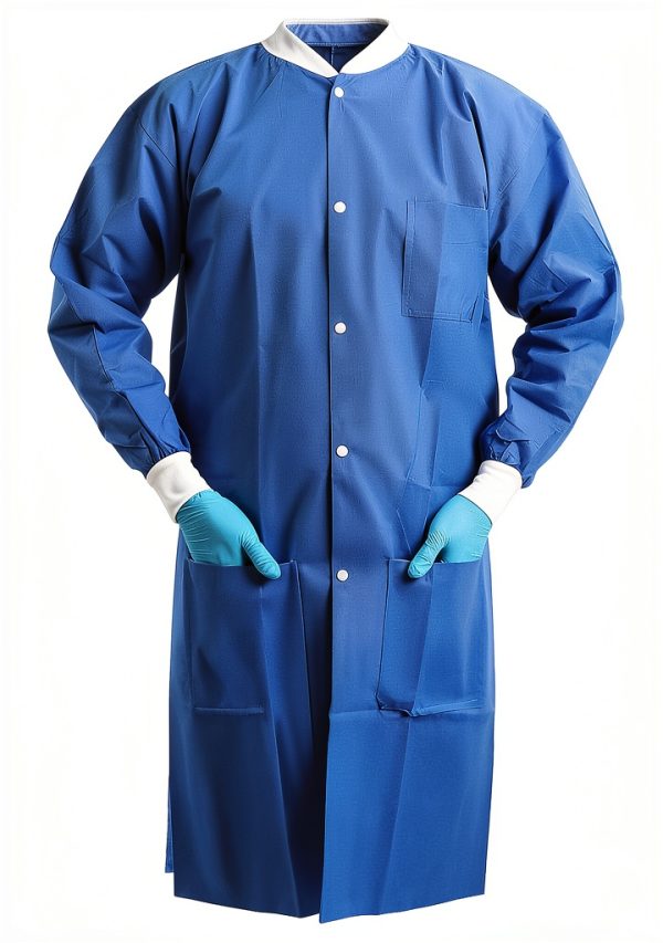 JMU Disposable Lab Coat 10-100 Pack Knee Length with Knit Cuff, Blue-0