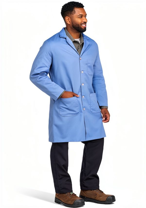 Bulwark Flame Resistant 7oz Cotton Lab Coat Light Blue Small Lapel-2