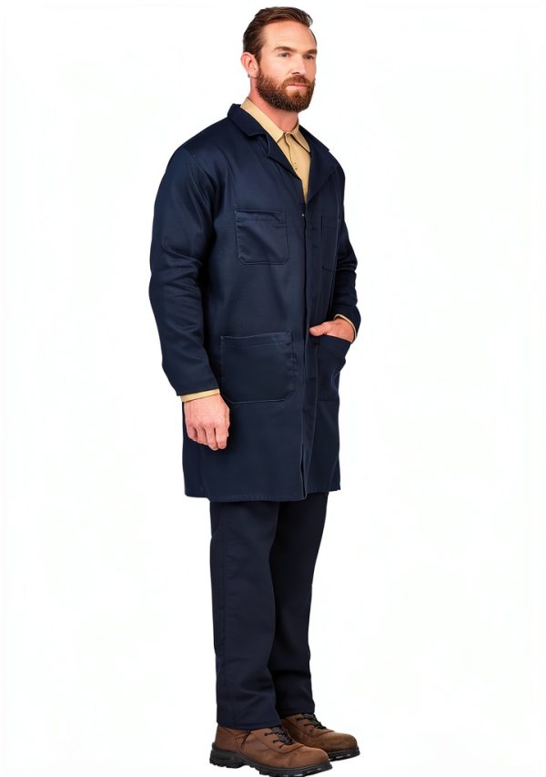 Bulwark FR Men's Concealed Snap-Front Lab Coat – Navy Medium-6