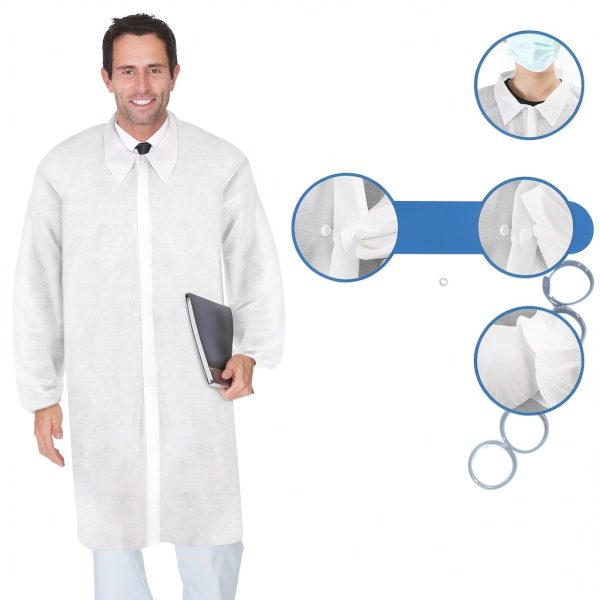 Disposable Lab Coats 50 Pack White Knitted Cuffs Adult Sizes-1