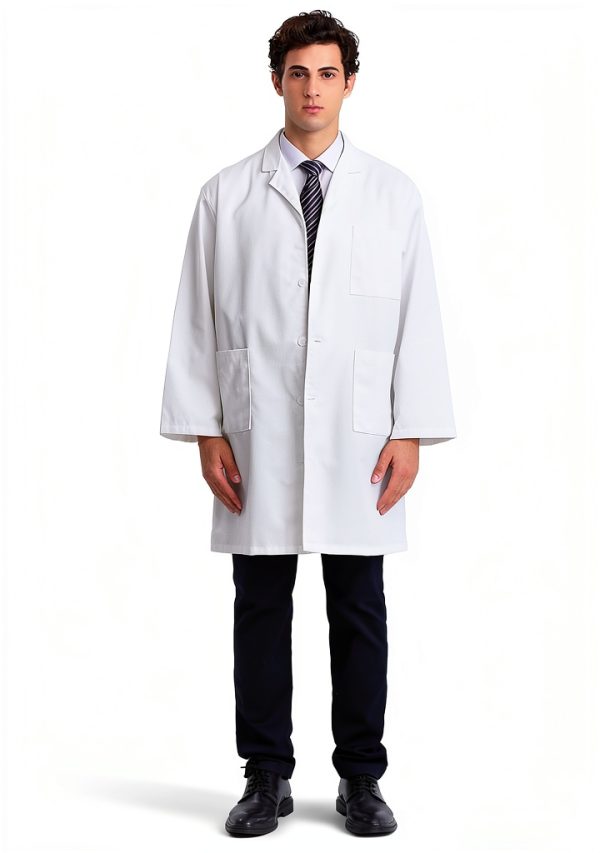 Greenour Professional Lab Coat for Men Long Sleeve Doctor Uniform with 3 Pockets Laboratory Jacket (White)-5