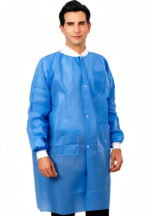 Greenour Disposable Lab Coat SMS with Pockets Fluid Resistant-2