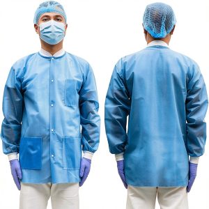 Disposable Lab Coat Greenour Pack of 10 Blue Smock with Knitted Cuffs-0