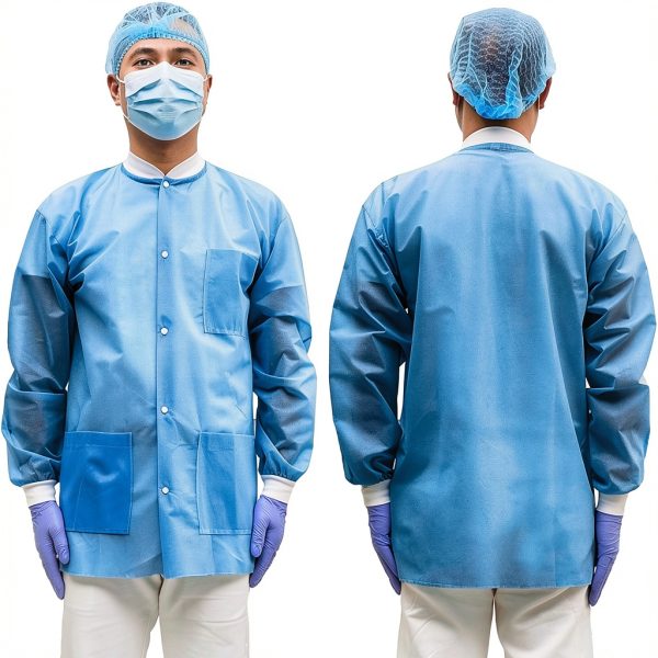 Disposable Lab Coat Greenour Pack of 10 Blue Smock with Knitted Cuffs-0