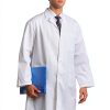 Greenour Professional Lab Coat for Men Long Sleeve Doctor Uniform with 3 Pockets Laboratory Jacket (White)-6