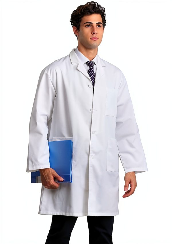 Greenour Professional Lab Coat for Men Long Sleeve Doctor Uniform with 3 Pockets Laboratory Jacket (White)-6