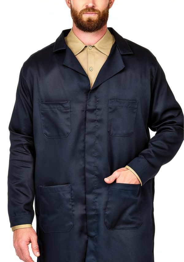 Bulwark FR Men's Concealed Snap-Front Lab Coat – Navy Medium-4