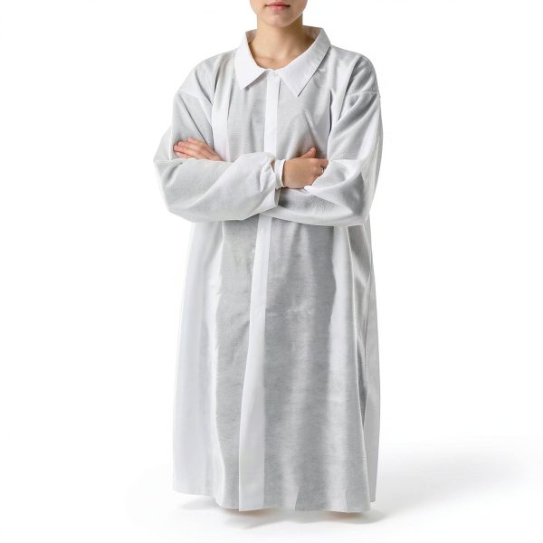 Disposable Lab Coats 50 Pack White Knitted Cuffs Adult Sizes-2