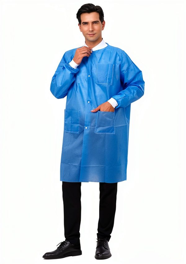 Greenour Disposable Lab Coat SMS with Pockets Fluid Resistant-4