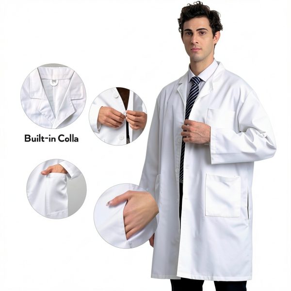 Greenour Professional Lab Coat for Men Long Sleeve Doctor Uniform with 3 Pockets Laboratory Jacket (White)-1