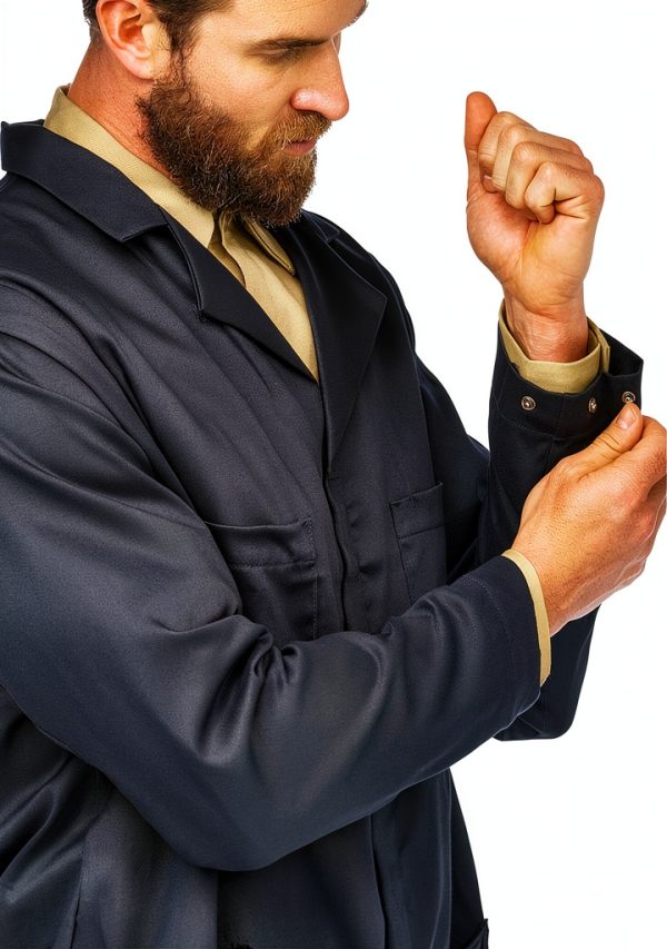 Bulwark FR Men's Concealed Snap-Front Lab Coat – Navy Medium-3