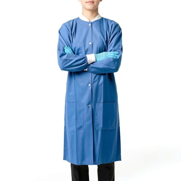 JMU Disposable Lab Coat 10-100 Pack Knee Length with Knit Cuff, Blue-3
