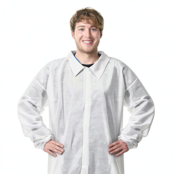 Disposable Lab Coats 50 Pack White Knitted Cuffs Adult Sizes-4